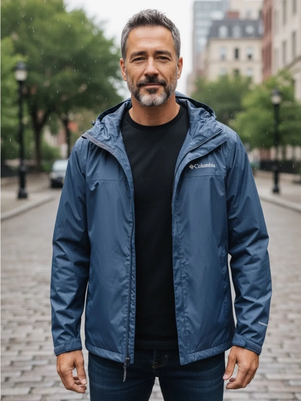Columbia Men's Slate Blue Hooded Rain Jacket